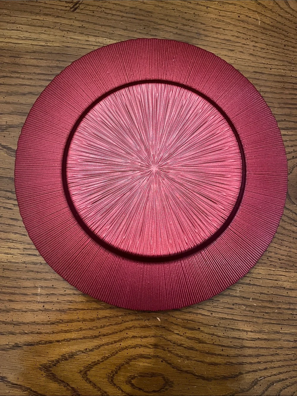 Williams Sonoma Red Charger Glass Plates with Gold Trim, new with tags